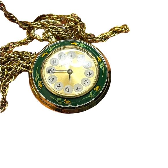 Vintage Caravelle Necklace watch green enamel bird flowers - Picture 15 of 15